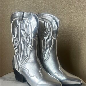 Forever21 Silver Western Cowboy Boots, Size 9W